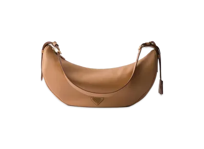 PRADA Women's Demi-Lune Large Leather Shoulder Bag "Beige"