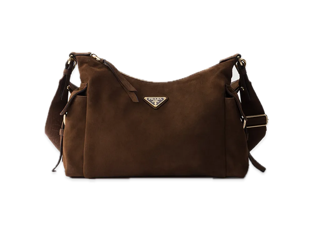 PRADA Explorer Suede Large Bag "Dark Brown"