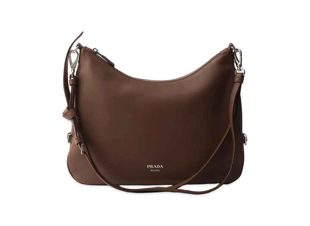 PRADA Fold Large Leather Shoulder Bag "Palisander"