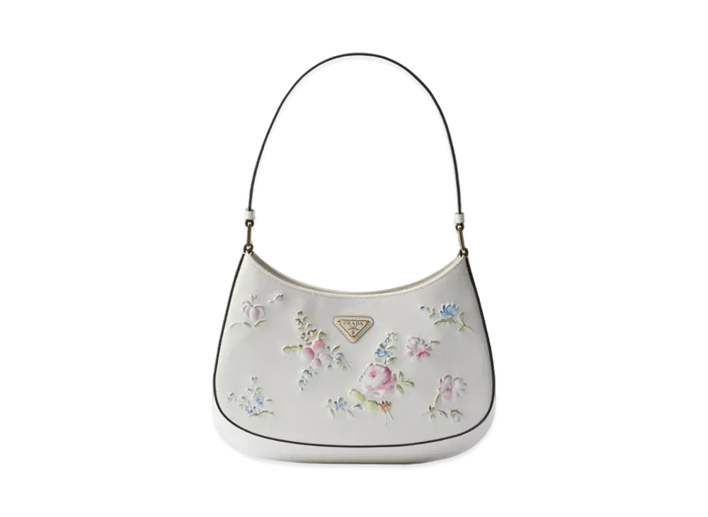 PRADA Cleo Printed Brushed Leather Shoulder Bag "White"