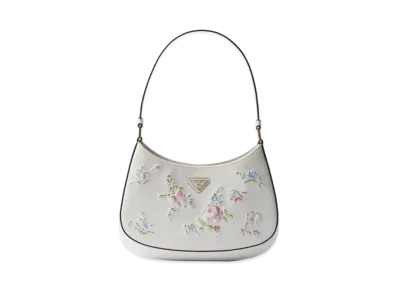 PRADA Cleo Printed Brushed Leather Shoulder Bag "White"