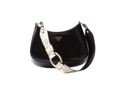PRADA Cleo Ayers and Brushed Leather Shoulder Bag "Black/Beige"