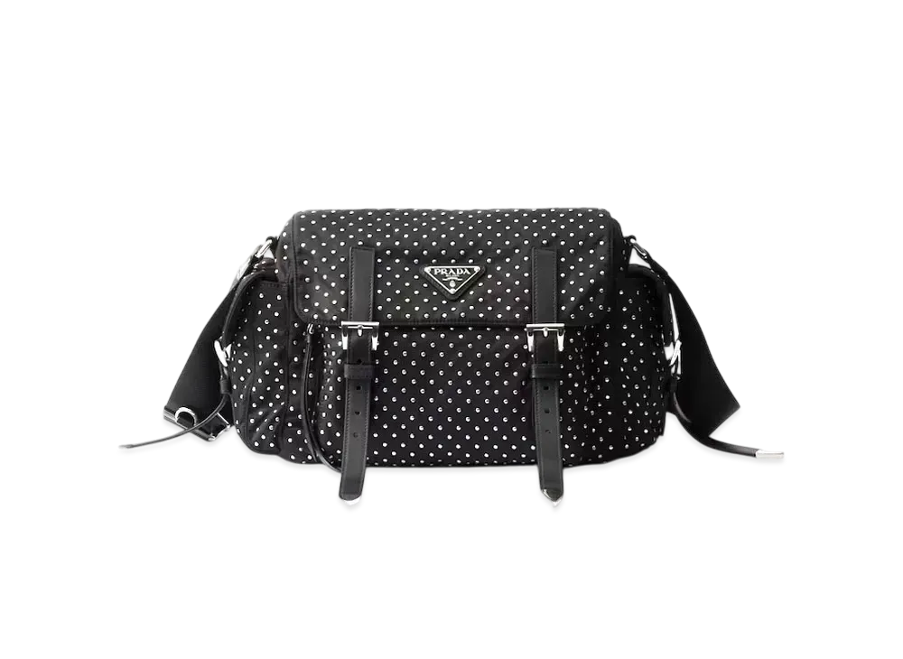 PRADA Re-Nylon Shoulder Bag with Studs "Black"