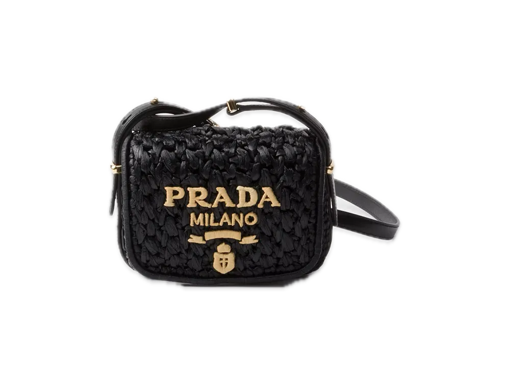 PRADA Crochet x Leather Shoulder Bag "Black"