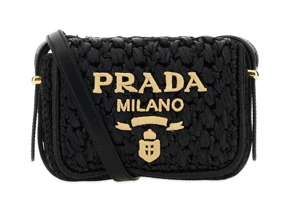 PRADA Women's Raffia Crossbody Bag "Black"