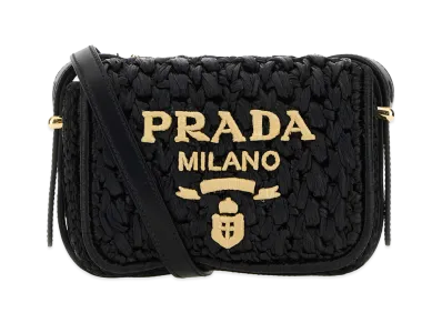 PRADA Women's Raffia Crossbody Bag "Black"