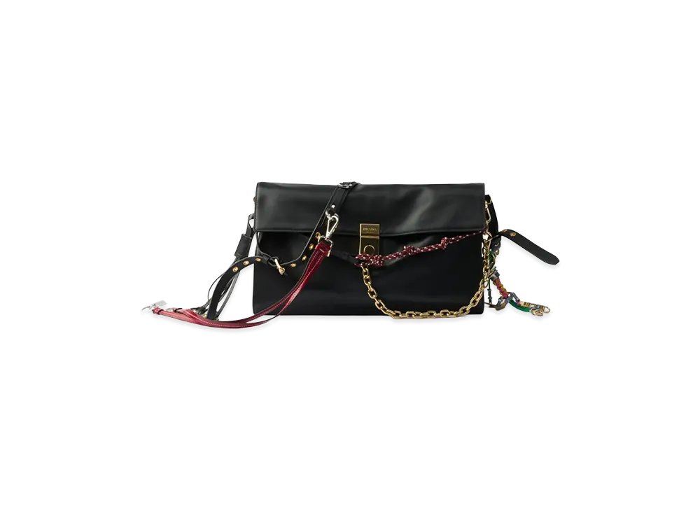 PRADA Women's Soft Sound Large Leather Shoulder Bag With Charms "Black"