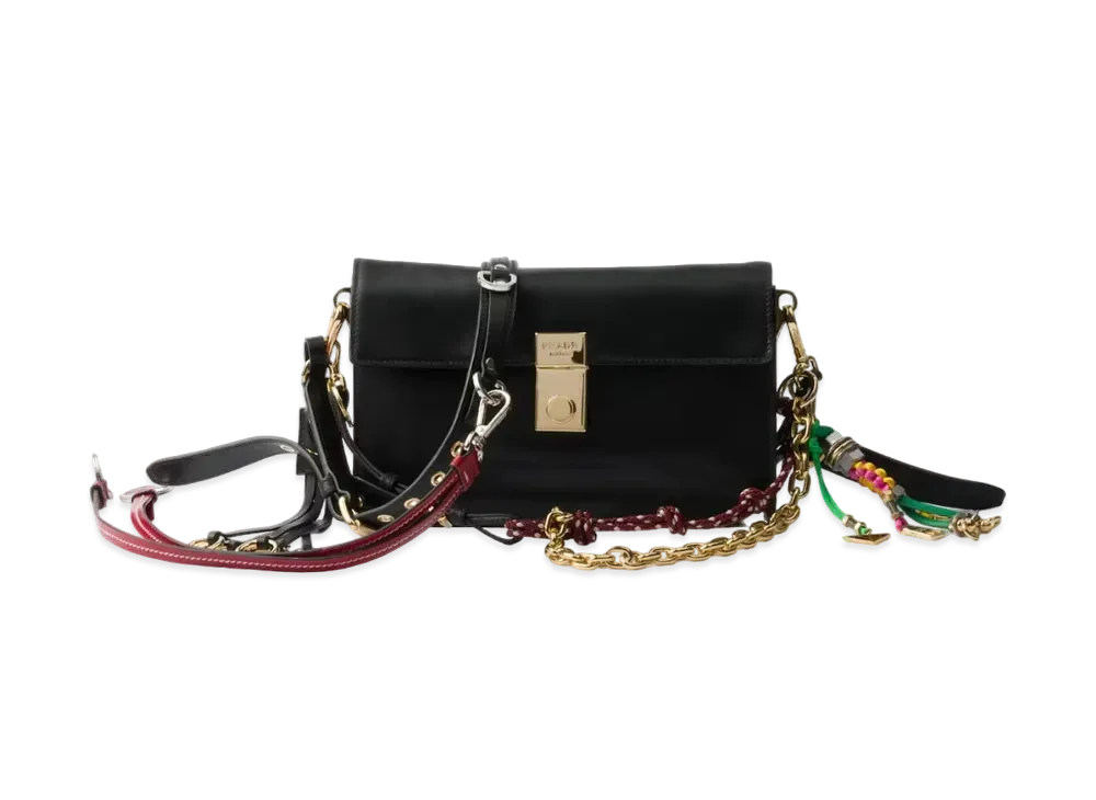 PRADA Soft Sound Small Leather Shoulder Bag with Charms "Black"
