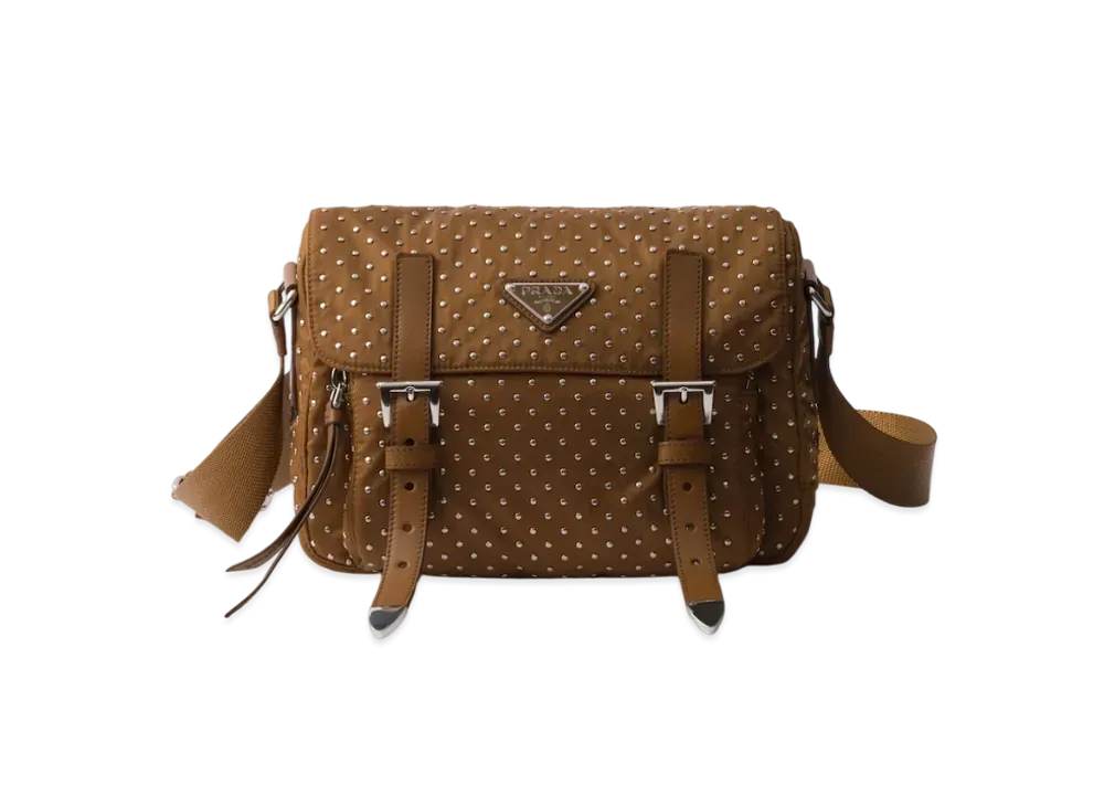 PRADA Re-Nylon Shoulder Bag with Studs "Brandy"