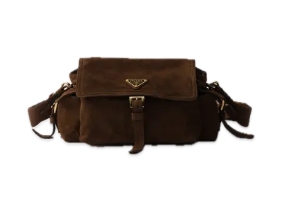 PRADA Explorer Medium Suede Shoulder Bag "Dark Brown"