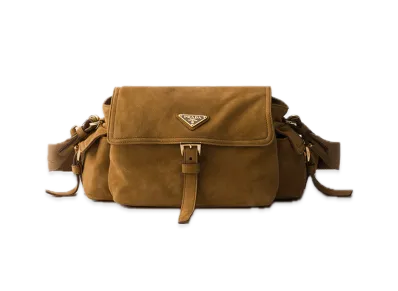 PRADA Explorer Medium Suede Shoulder Bag "Brown"