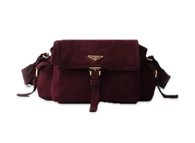 PRADA Explorer Medium Suede Shoulder Bag "Bordeaux"