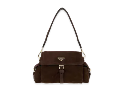 PRADA Women's Suede Shoulder Bag "Dark Brown"