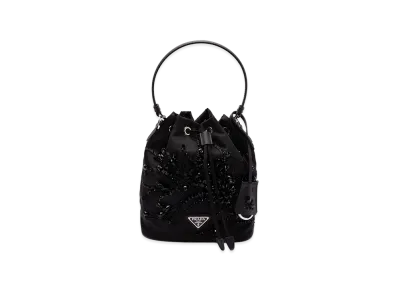 PRADA Women's Re-Nylon Embroidery Bucket Bag "Black"