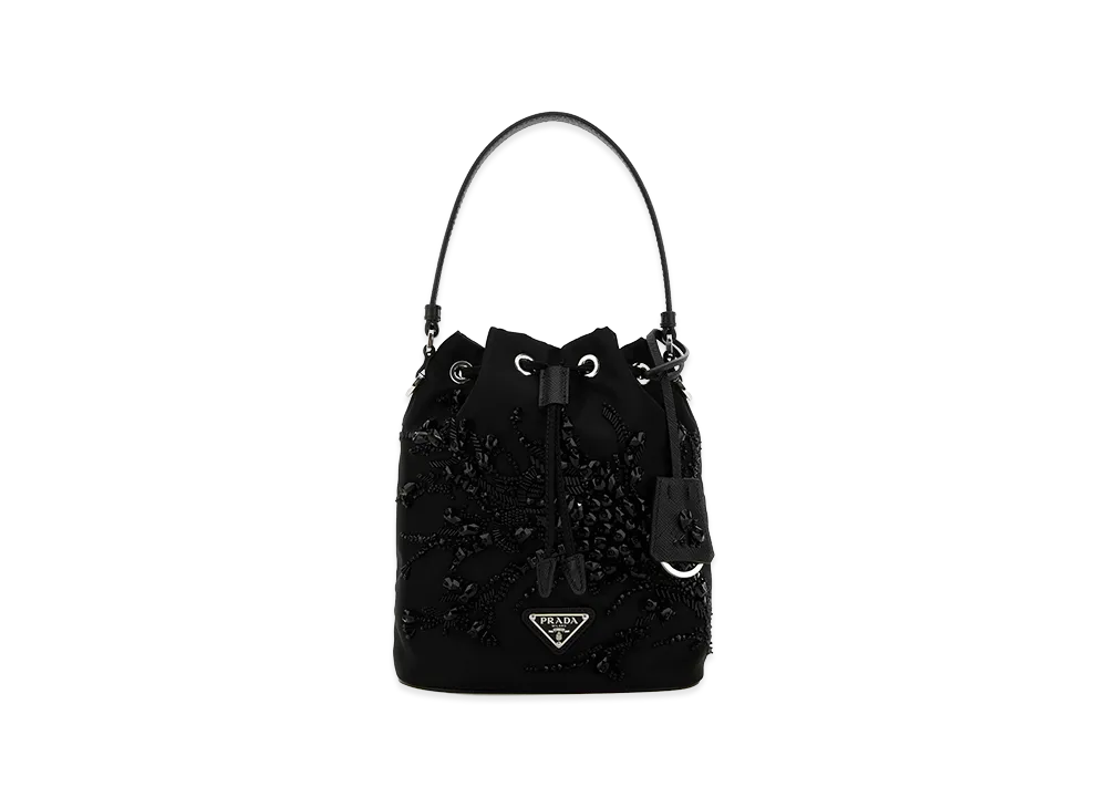 PRADA Wonen's Re-Nylon Embroidery Bucket Bag "Black"