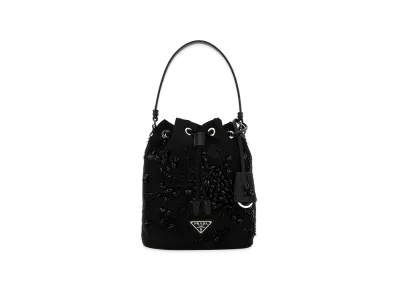 PRADA Wonen's Re-Nylon Embroidery Bucket Bag "Black"