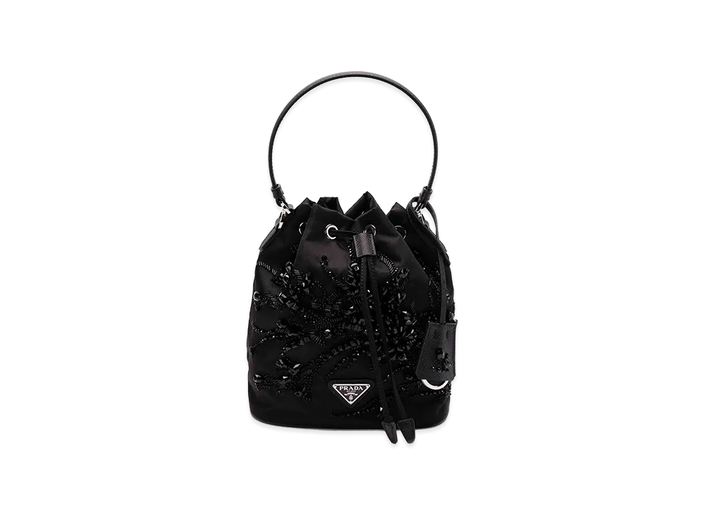 PRADA Women's Re-Nylon Embroidery Bucket Bag "Black"