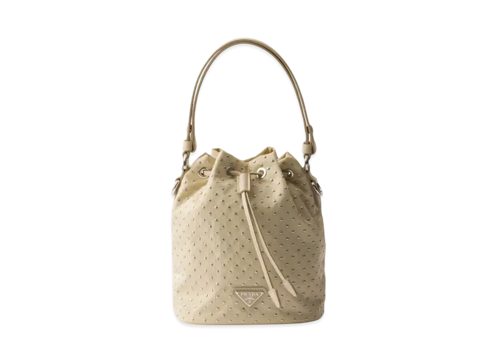 PRADA Re-Nylon Mini-Bag with Studs "Sand Beige"