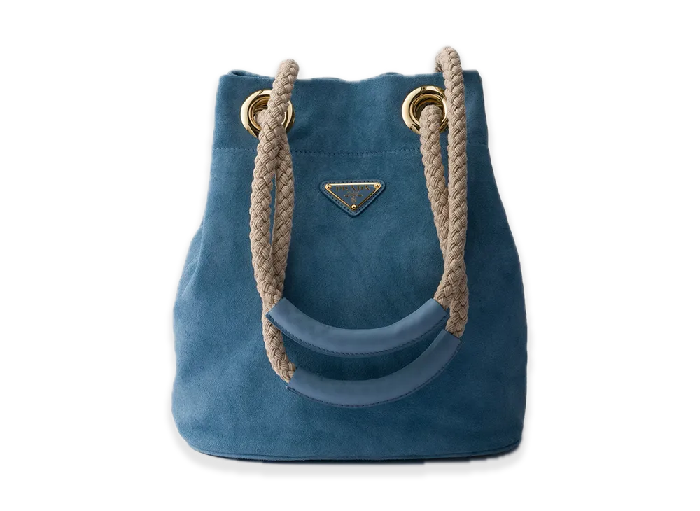 PRADA Mariner Small Suede Bucket Bag "Light Blue"