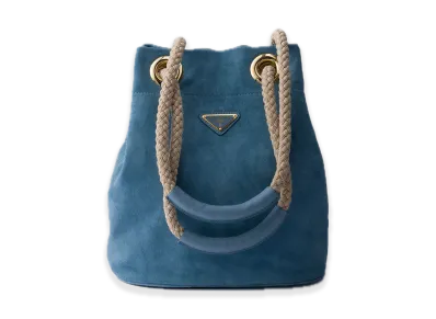 PRADA Mariner Small Suede Bucket Bag "Light Blue"