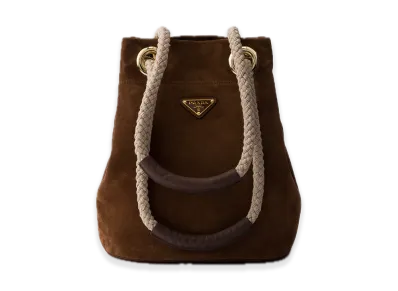 PRADA Mariner Small Suede Bucket Bag "Dark Brown"