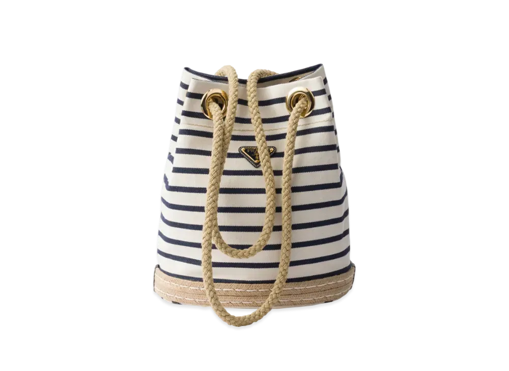 PRADA Mariner Small Fabric Bucket Bag "Ivory/Blue"