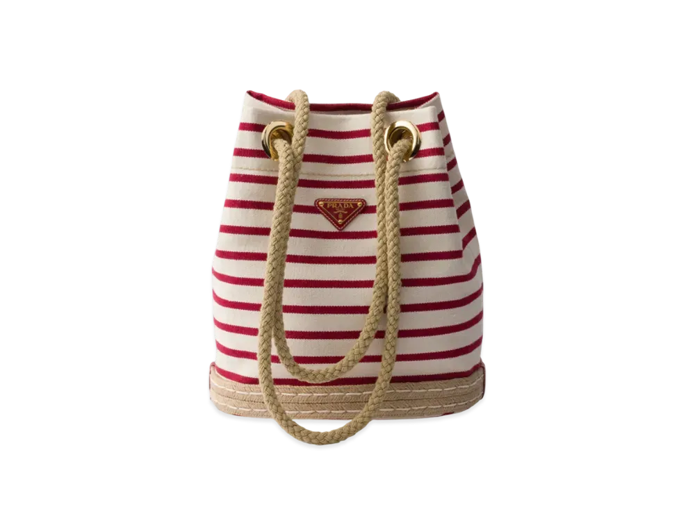 PRADA Mariner Small Fabric Bucket Bag "Ivory/Red"