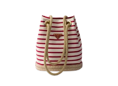 PRADA Mariner Small Fabric Bucket Bag "Ivory/Red"