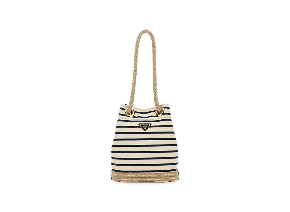 PRADA Women's Embroidecanvas Bucket Bag "Stripped"