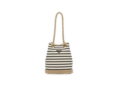 PRADA Women's Embroidecanvas Bucket Bag "Stripped"
