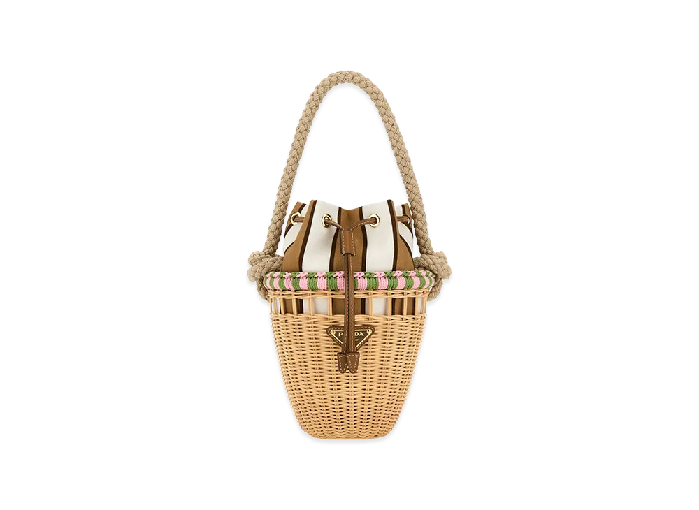 PRADA Women's Wicker Mini Bucket Bag "Beige"