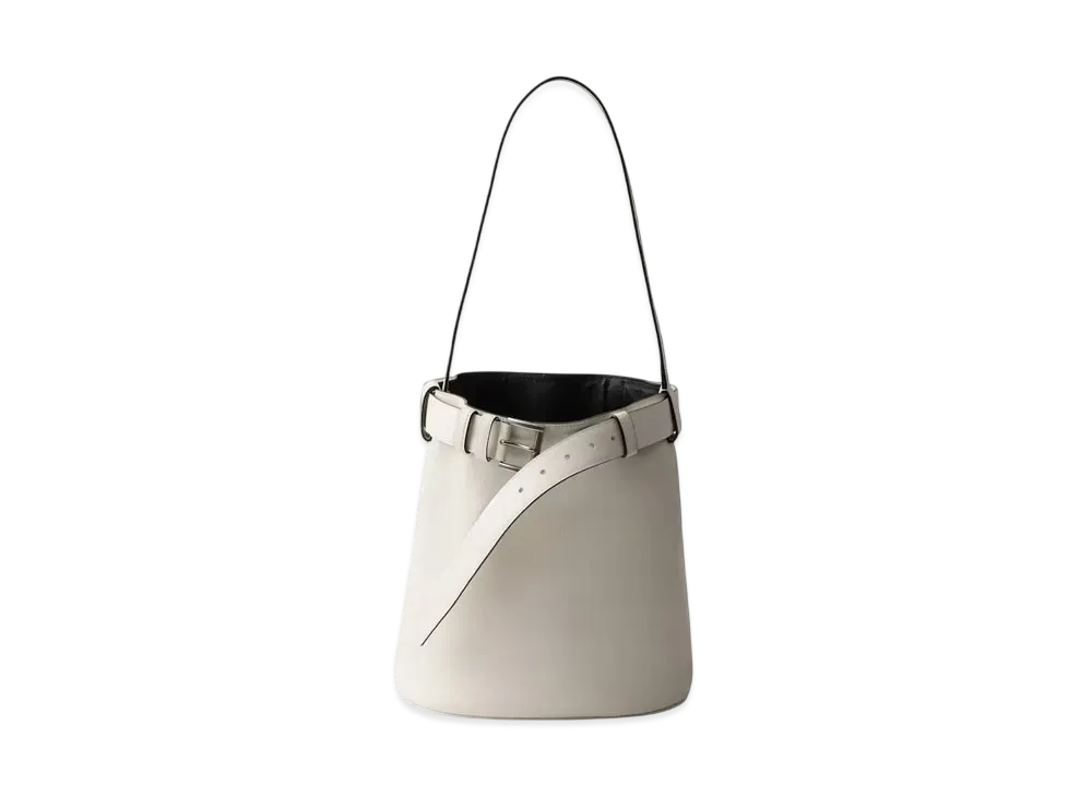 PRADA Buckle Leather Bucket Bag with Belt "White/Black"