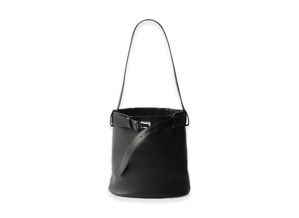 PRADA Buckle Leather Bucket Bag with Belt "Black"