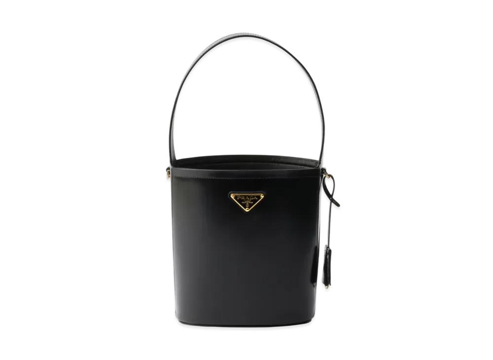PRADA Brushed Leather Mini Bucket Bag "Black"