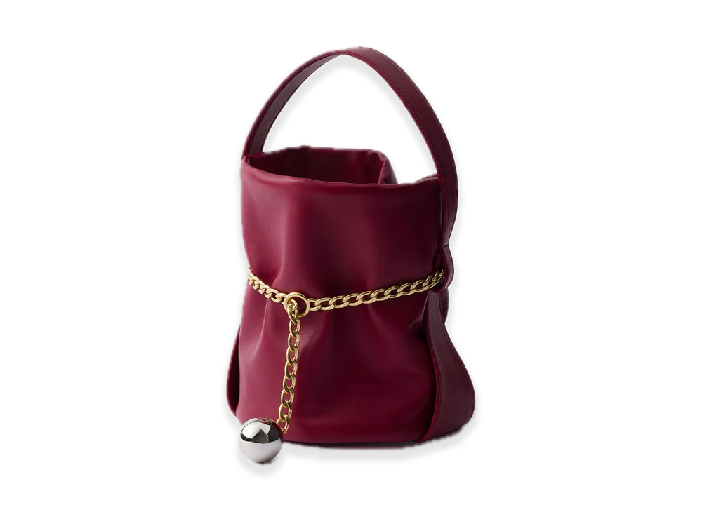 PRADA Petit Sac Noir Nappa Leather Mini Bucket Bag "Dark Red"