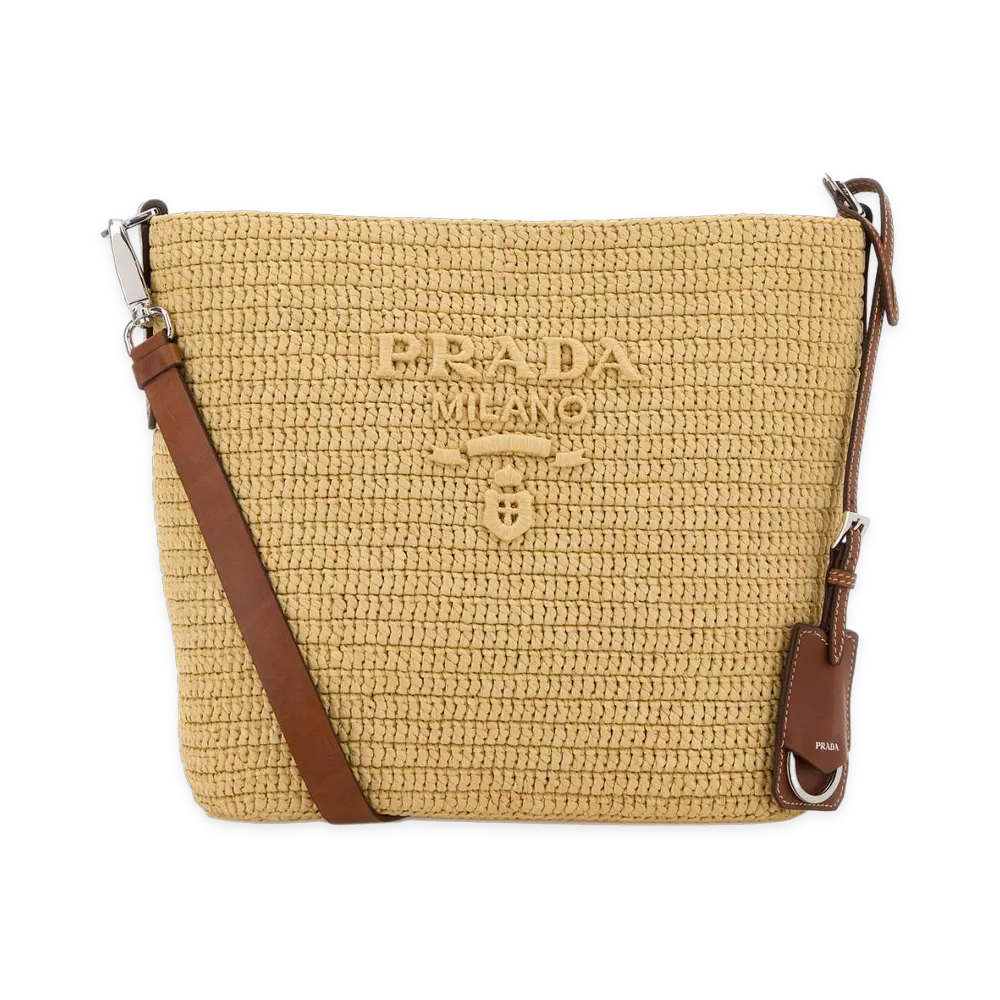 PRADA Women's Small Crocheted Leather Bucket Bag "Beige/Brandy"