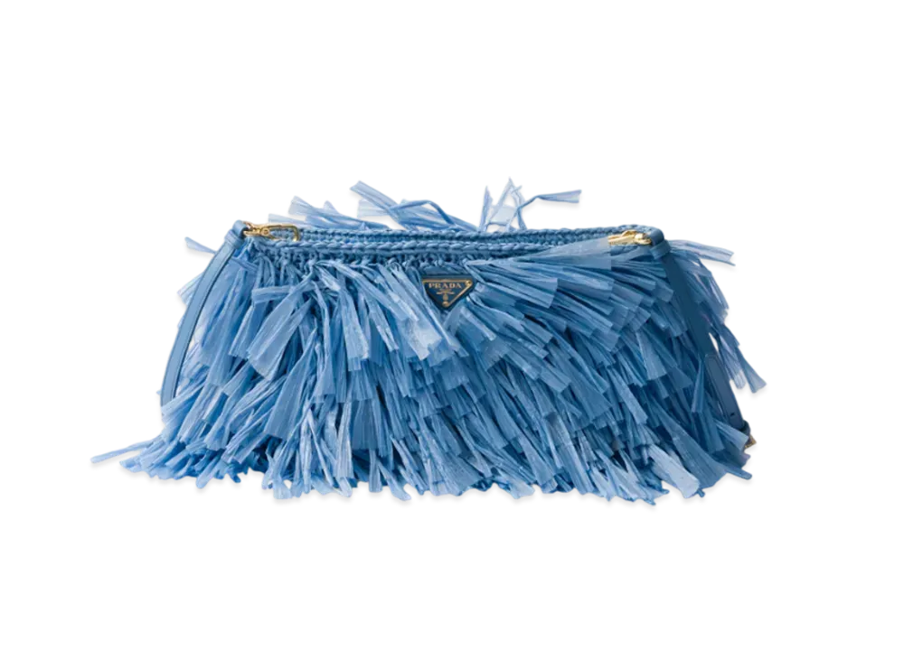 PRADA Medium Fringed Crochet Clutch "Light Blue"