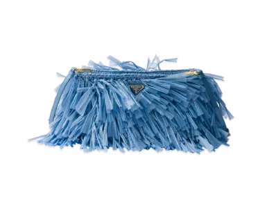 PRADA Medium Fringed Crochet Clutch "Light Blue"