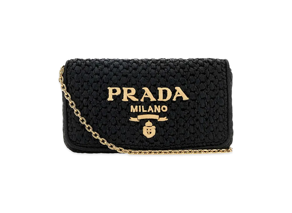 PRADA Women's Raffia Crossbody Bag "Black"