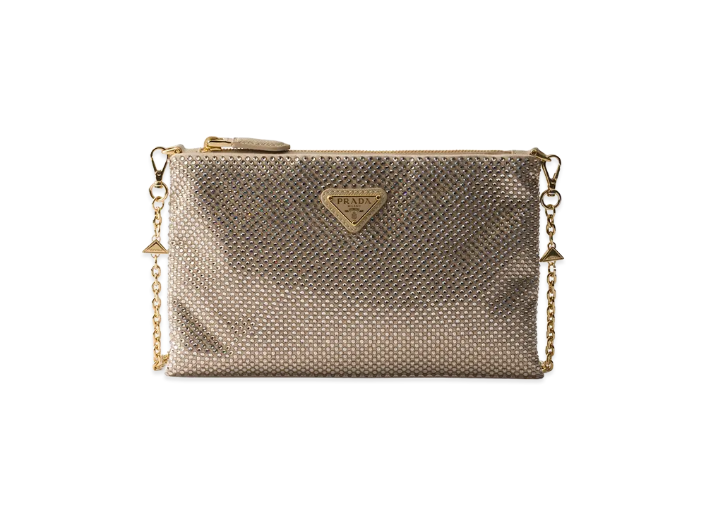 PRADA Mini Clutch with Crystals and Shoulder Strap "Sand Beige"