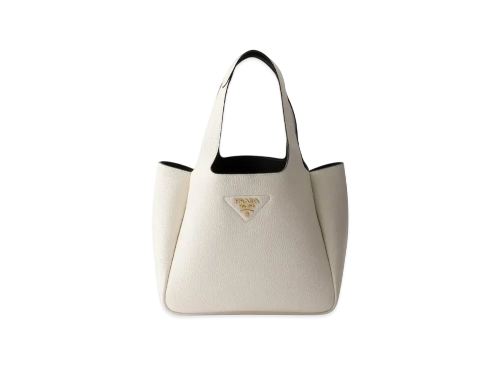 PRADA Small Leather Tote Bag "White/Black"