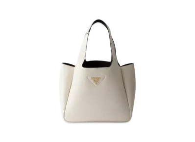 PRADA Small Leather Tote Bag "White/Black"