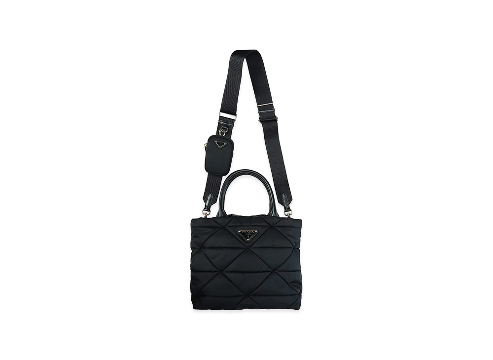 PRADA Women's Logo Triangle Logo 2Way Small Padded Re-Nylon Tote Bag "Black"