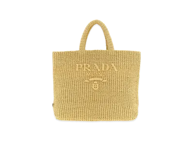 PRADA Wonen's Crochet Raffia Shopping Bag "Beige"