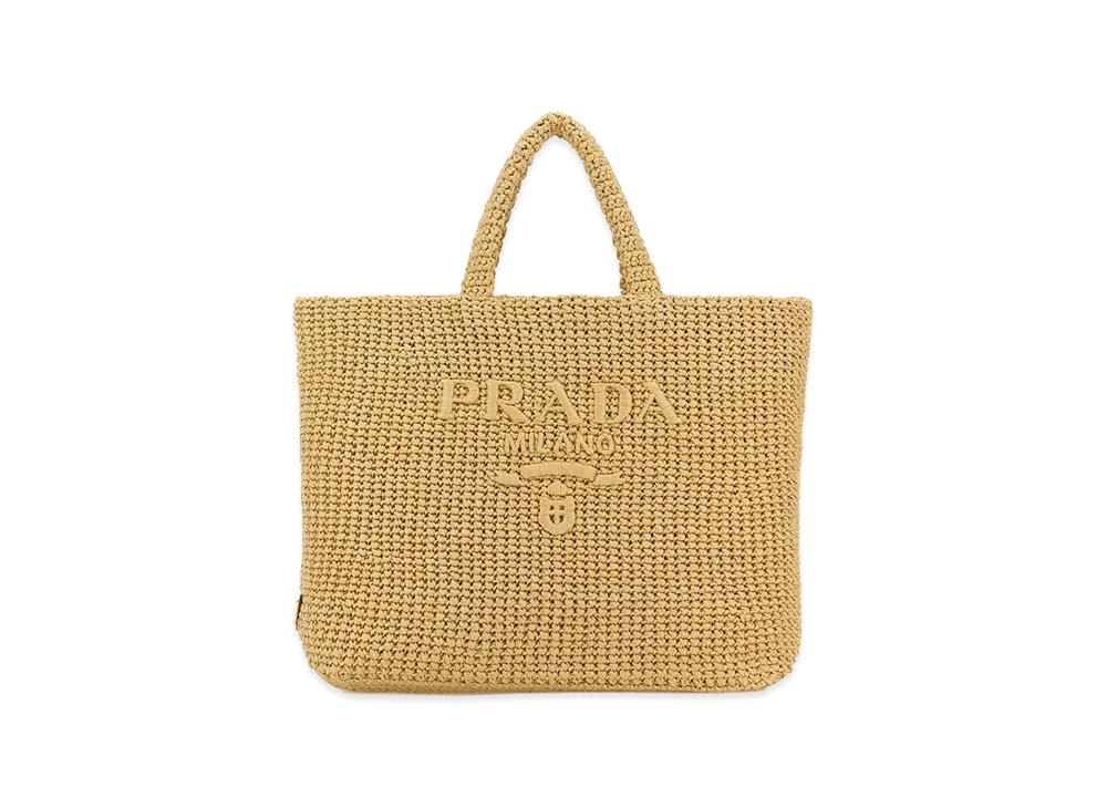 PRADA Women's Crochet Raffia Shopping Bag "Beige"