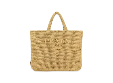 PRADA Women's Crochet Raffia Shopping Bag "Beige"