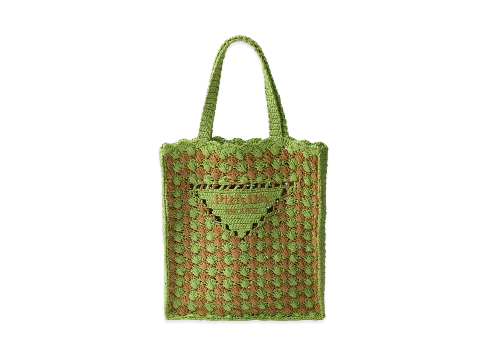 PRADA Crochet Tote Bag "Light Green/Camel"