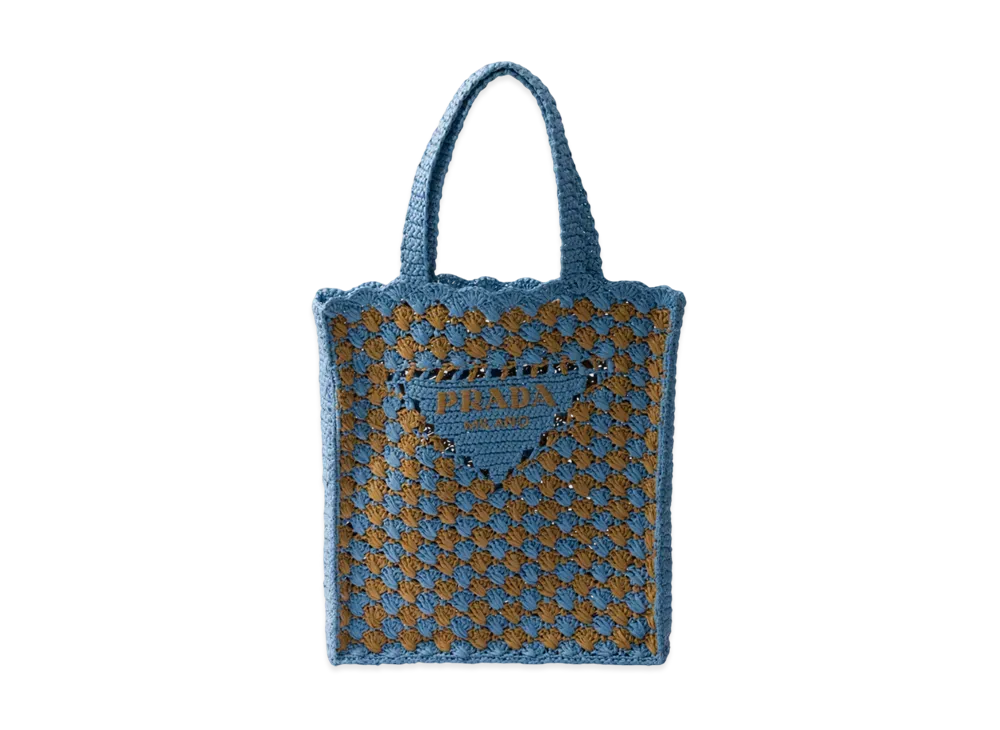 PRADA Crochet Tote Bag "Light Blue/Camel"