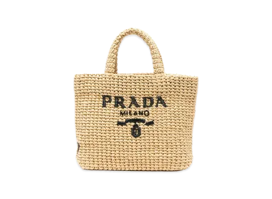 PRADA Women's Small Woven Fabric Shopping Bag "Beige"