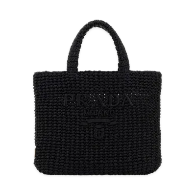 PRADA Women's Small Crochet Tote Bag "Black"
